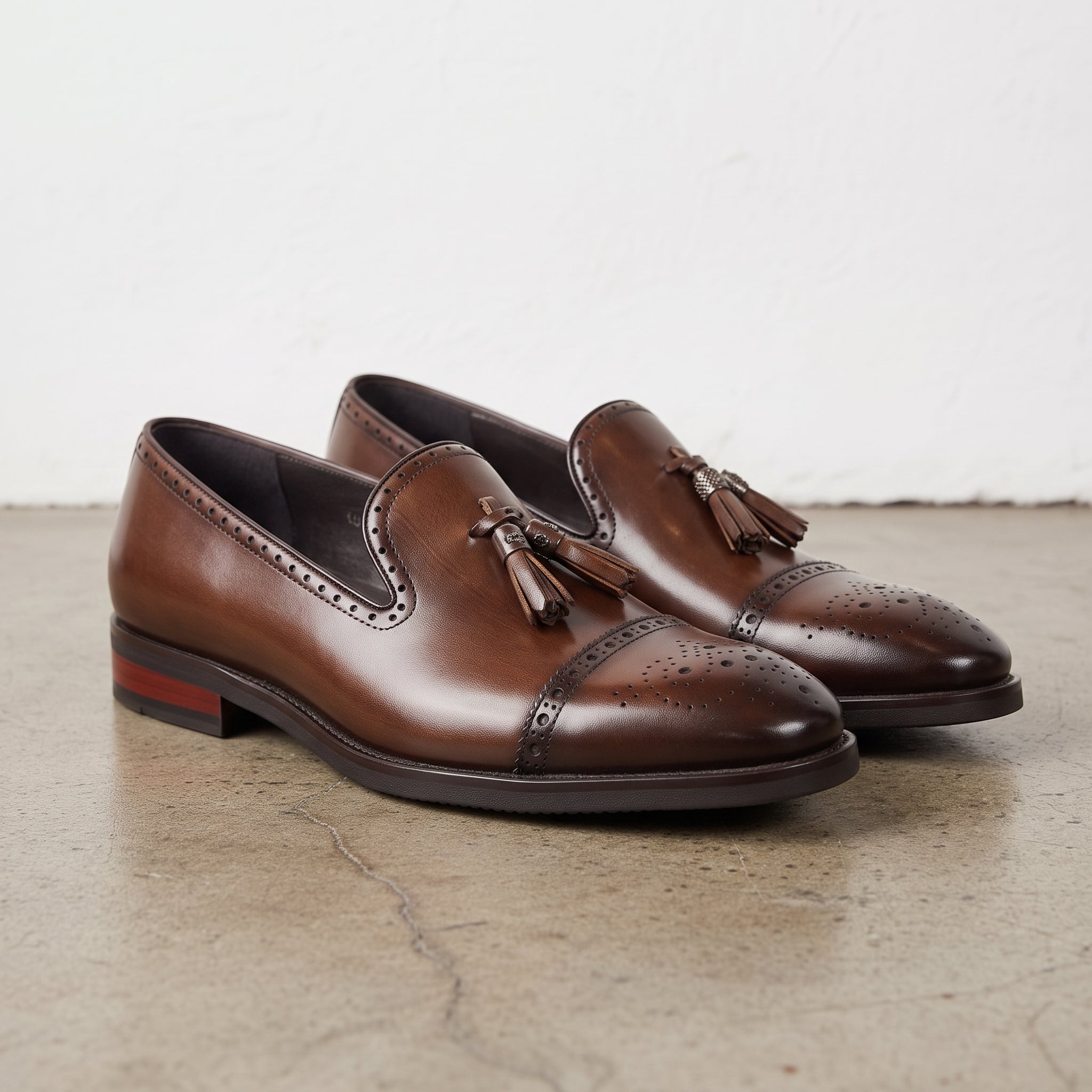 Men's Brown Cap-Toe Leather Tassel Loafers — Thomas