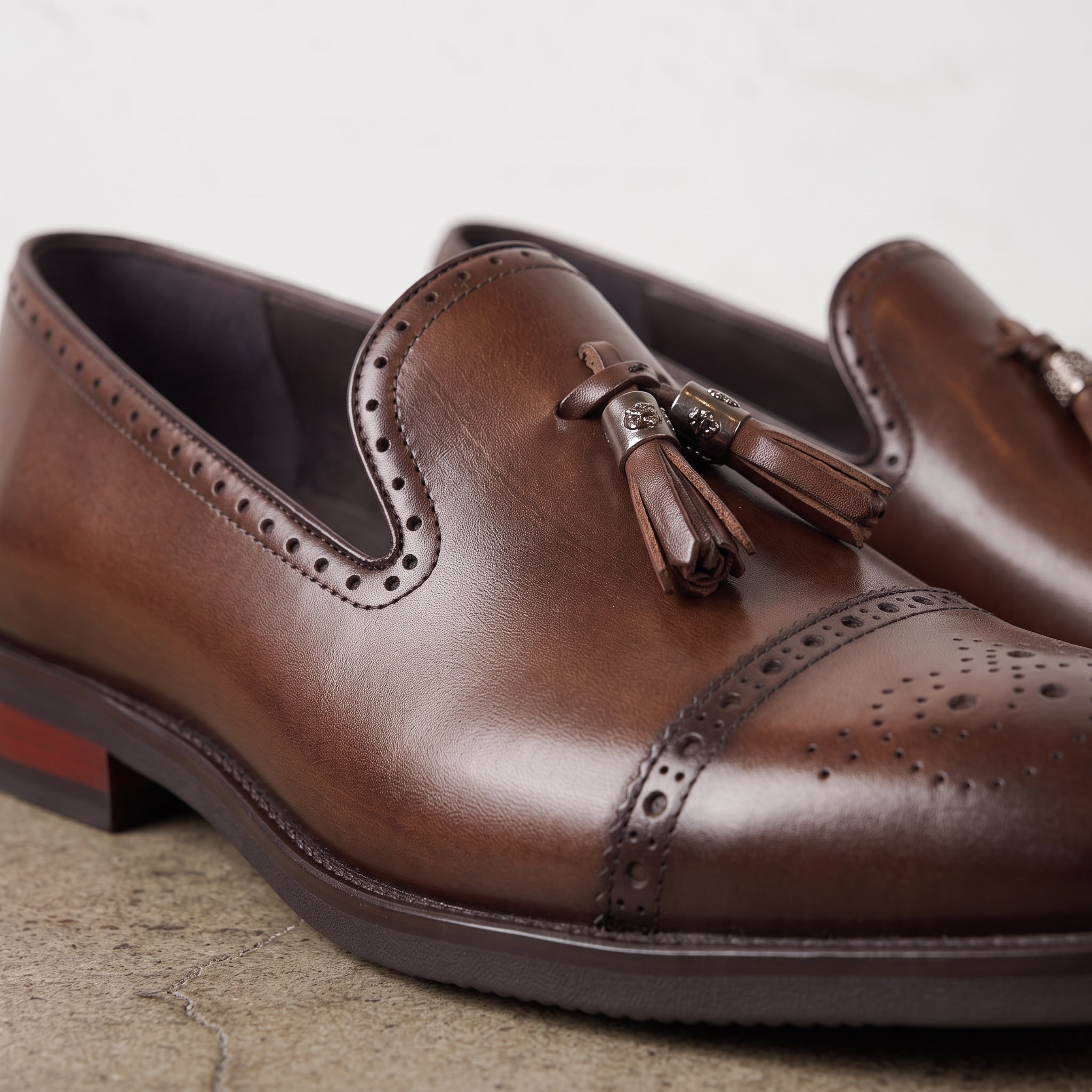 Men's Brown Cap-Toe Leather Tassel Loafers — Thomas