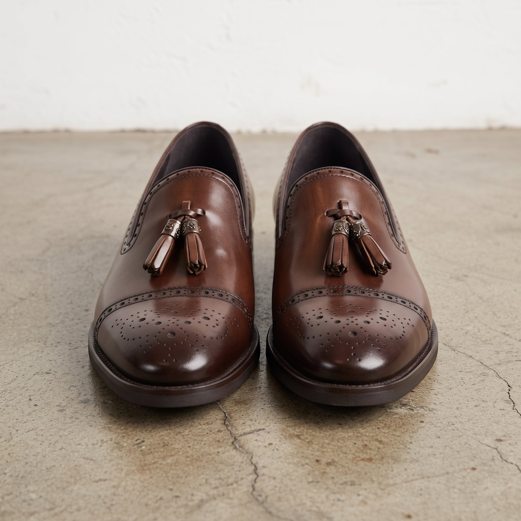 Men's Brown Cap-Toe Leather Tassel Loafers — Thomas