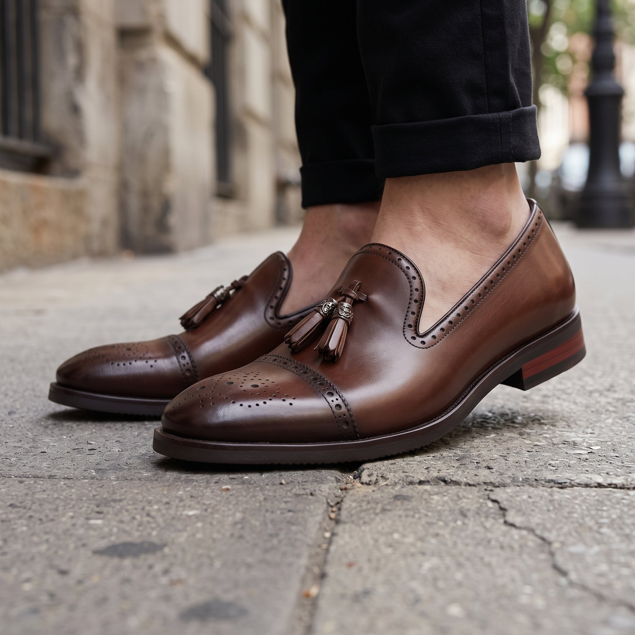 Men's Brown Cap-Toe Leather Tassel Loafers — Thomas