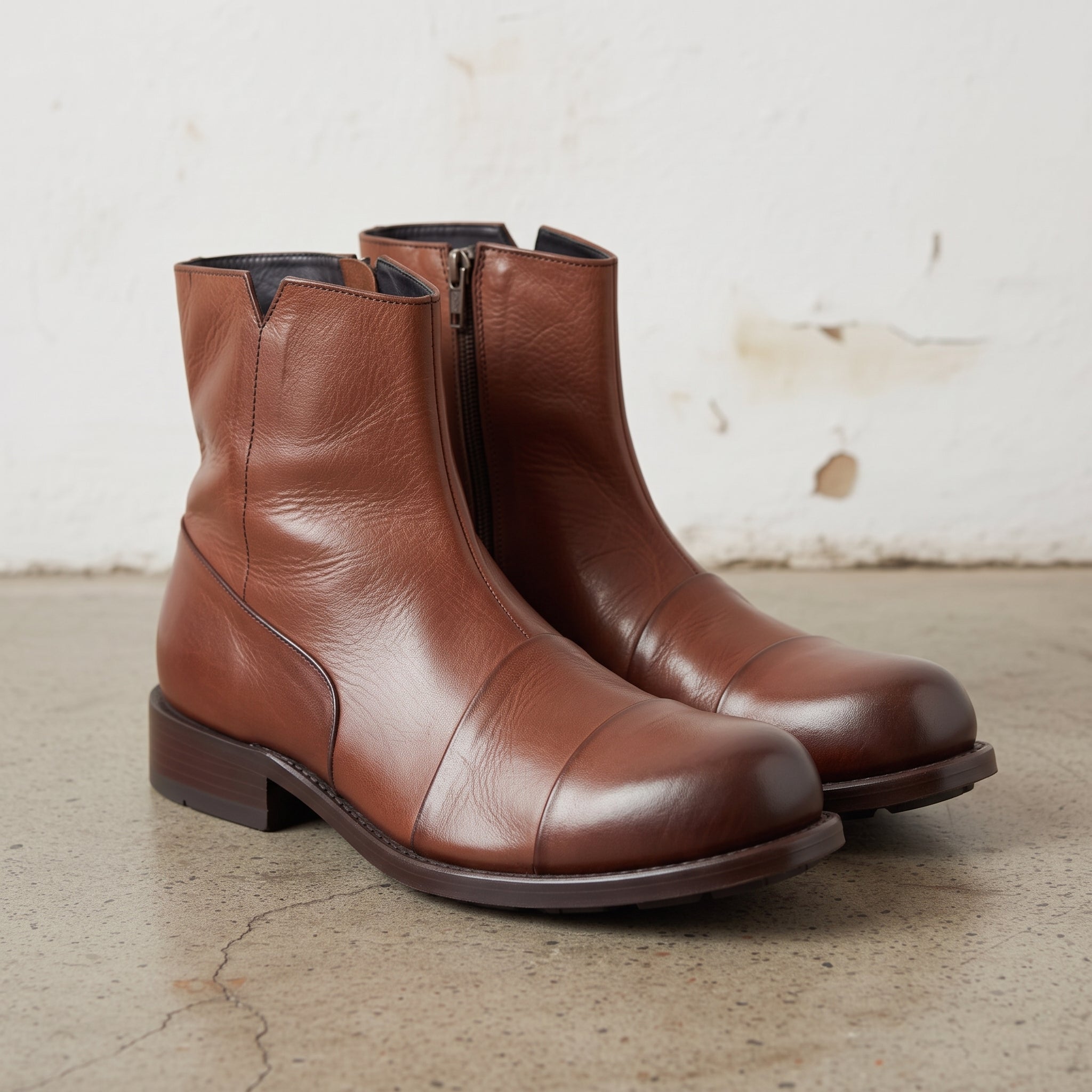 Men's Brown Cap-Toe Leather Zip Boots — Warnford