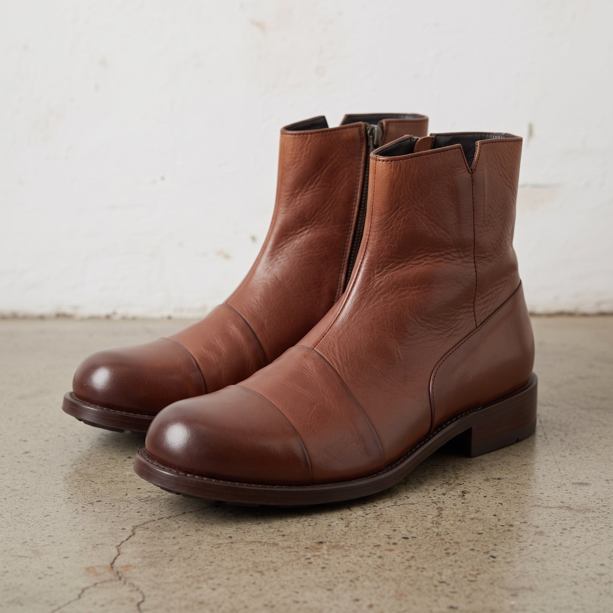 Men's Brown Cap-Toe Leather Zip Boots — Warnford