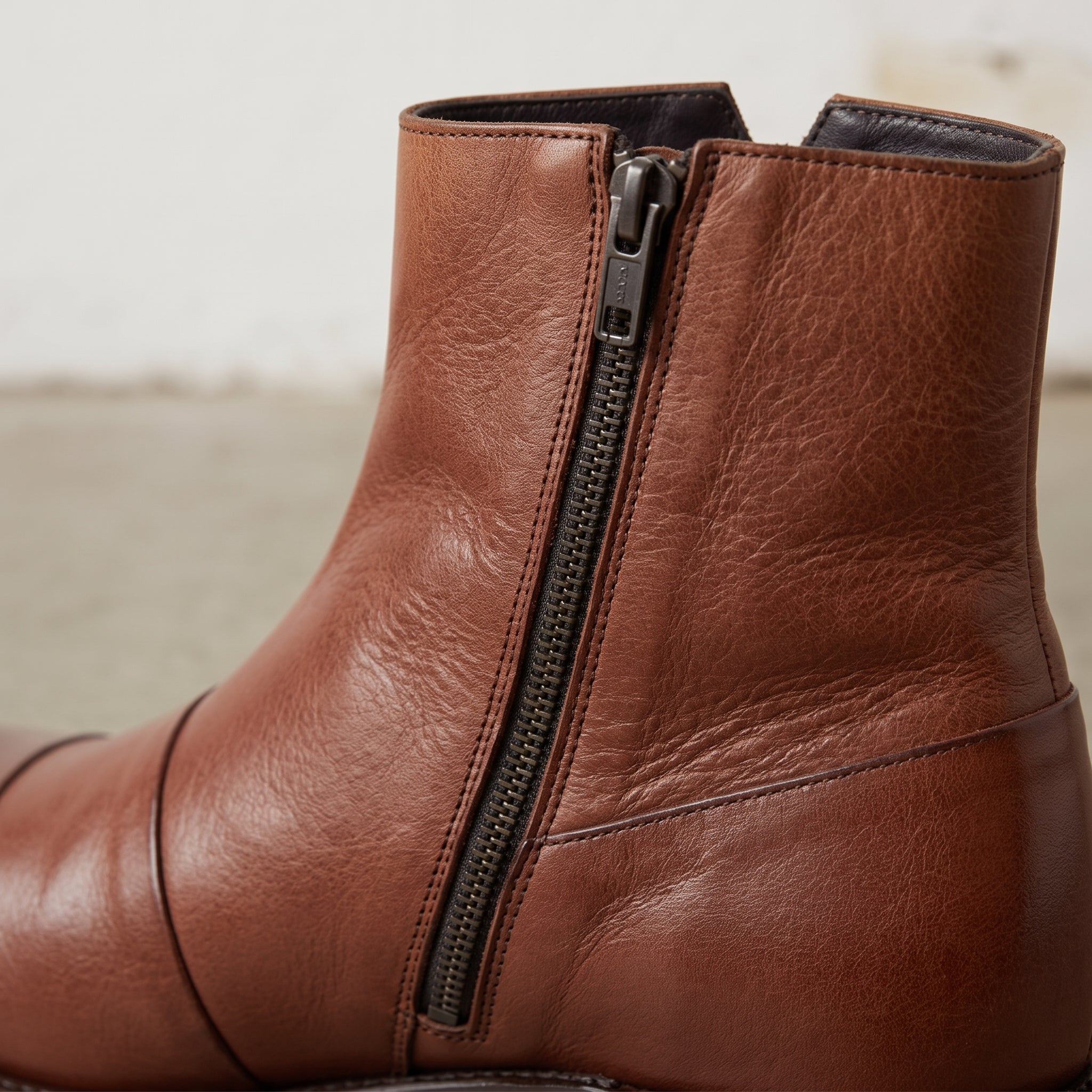 Men's Brown Cap-Toe Leather Zip Boots — Warnford