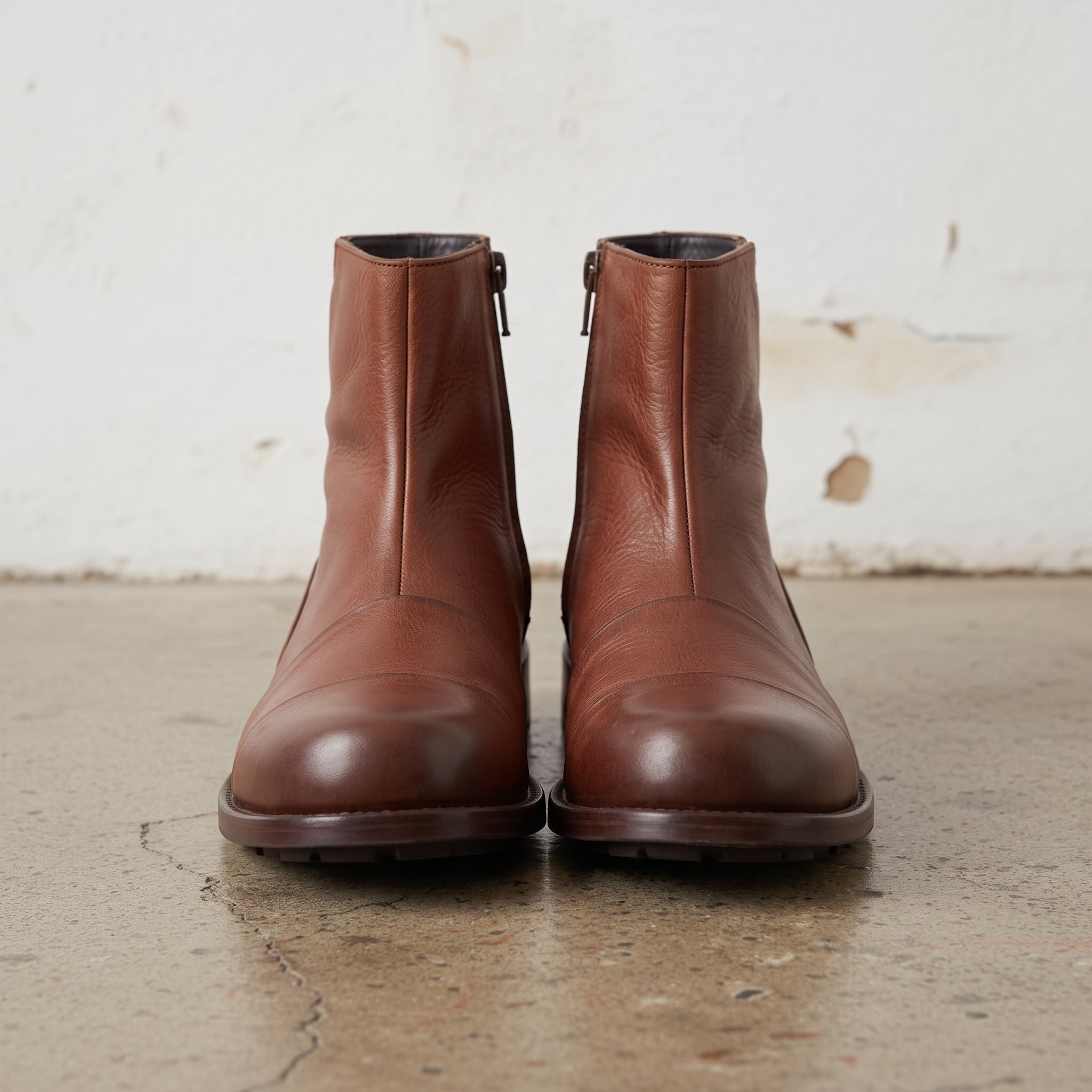 Men's Brown Cap-Toe Leather Zip Boots — Warnford