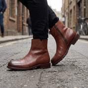 Men's Brown Cap-Toe Leather Zip Boots — Warnford