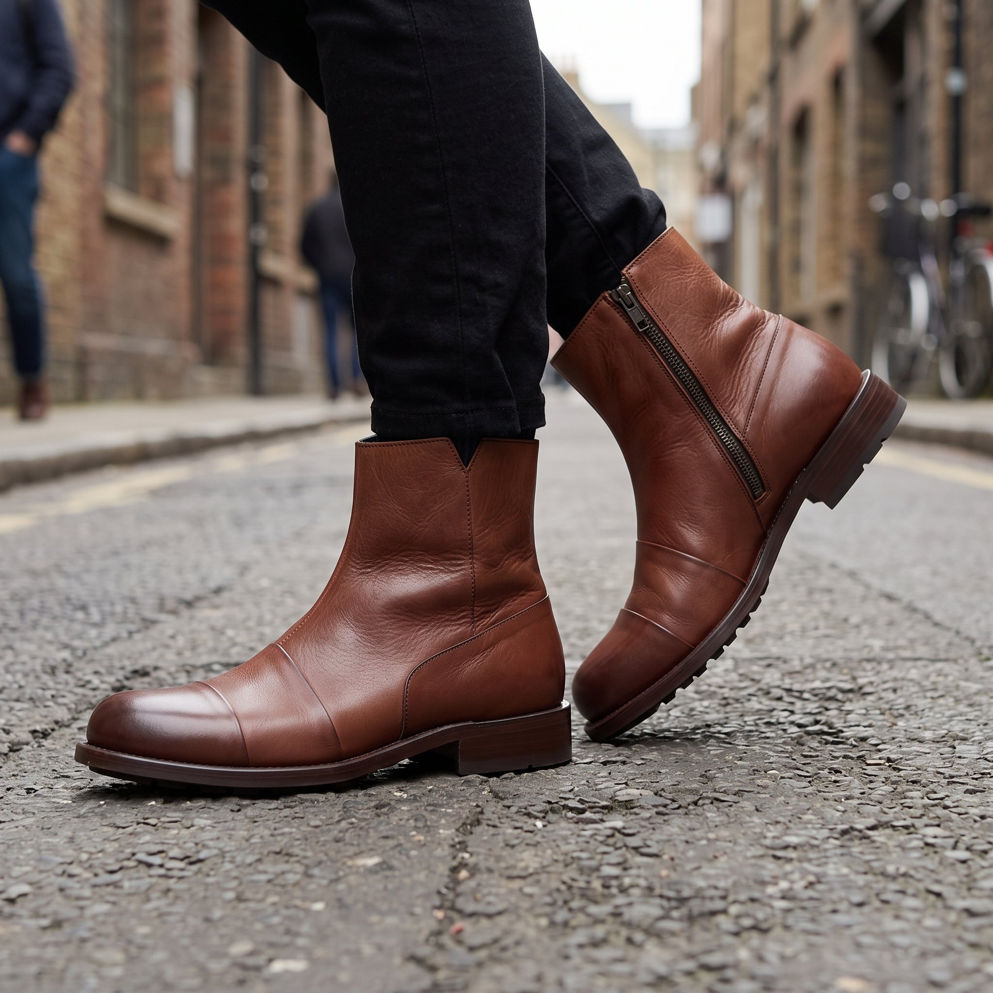 Men's Brown Cap-Toe Leather Zip Boots — Warnford