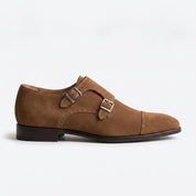 Men's Brown Cap-Toe Suede Double Monk Strap Shoes — Awbridge