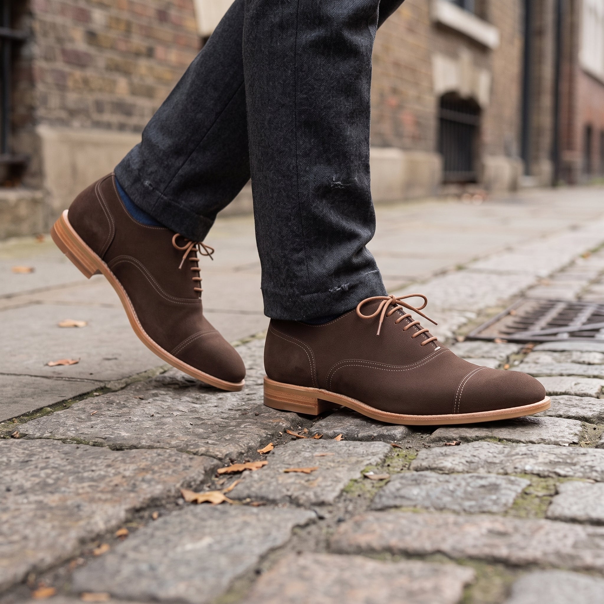 Men's Brown Cap-Toe Suede Oxfords — Ashfield