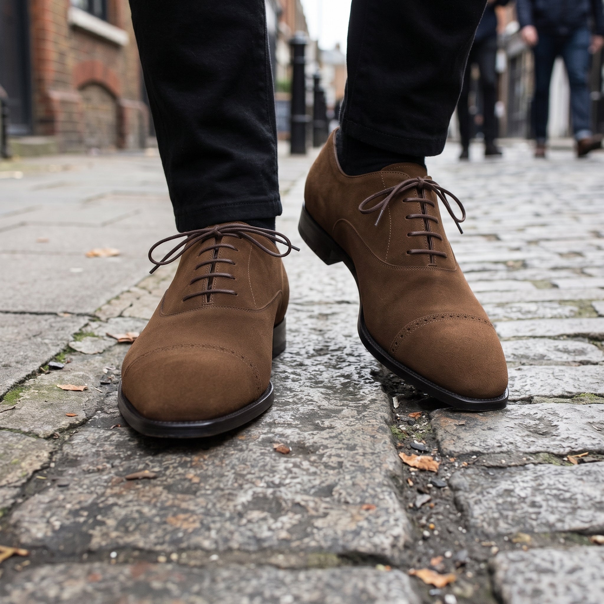 Men's Brown Cap-Toe Suede Oxfords — Lundy