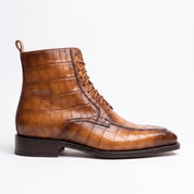 Men's Brown Crocodile-Embossed Leather Ankle Boots — Elbury