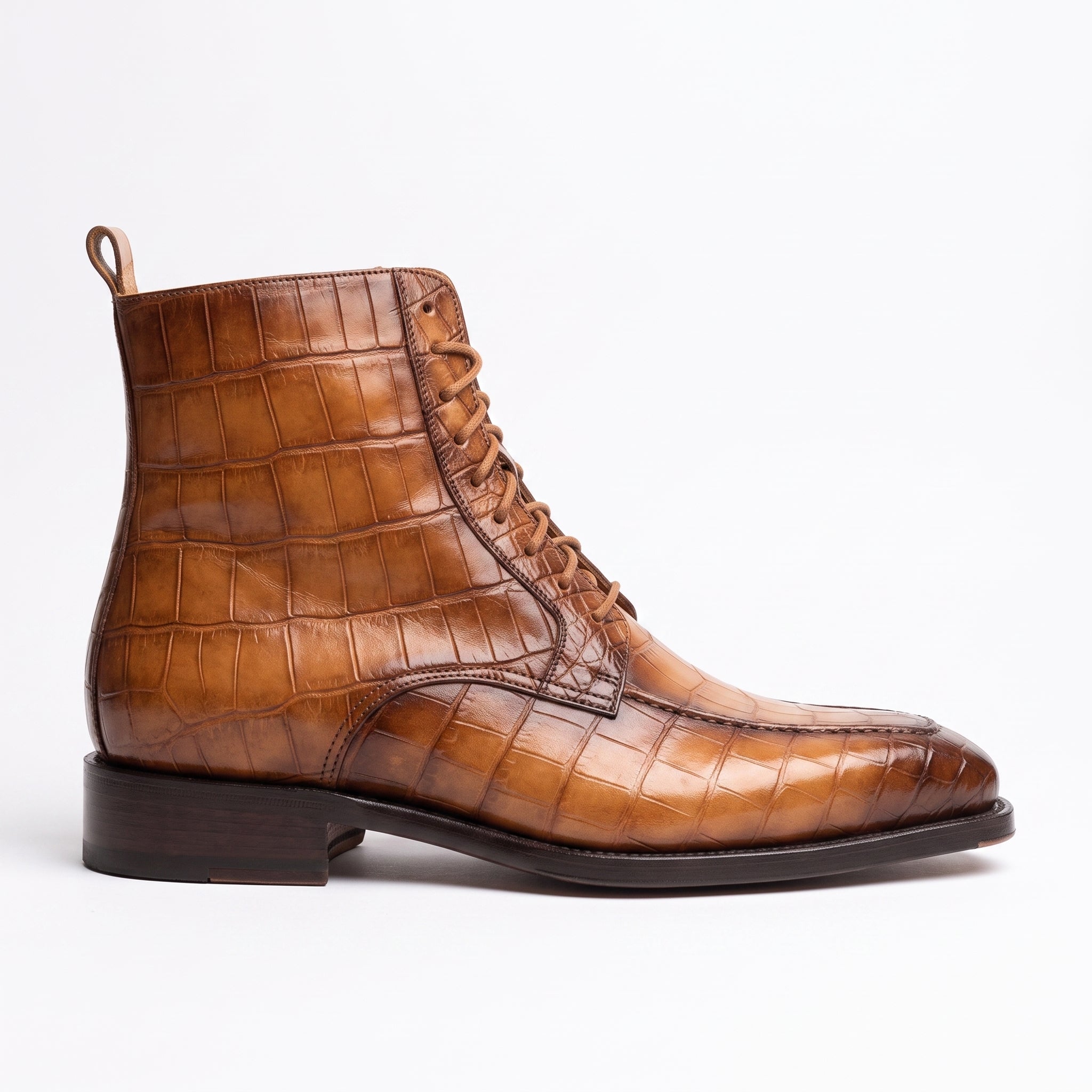 Men's Brown Crocodile-Embossed Leather Ankle Boots — Elbury