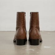 Men's Brown Crocodile-Embossed Leather Ankle Boots — Hindon