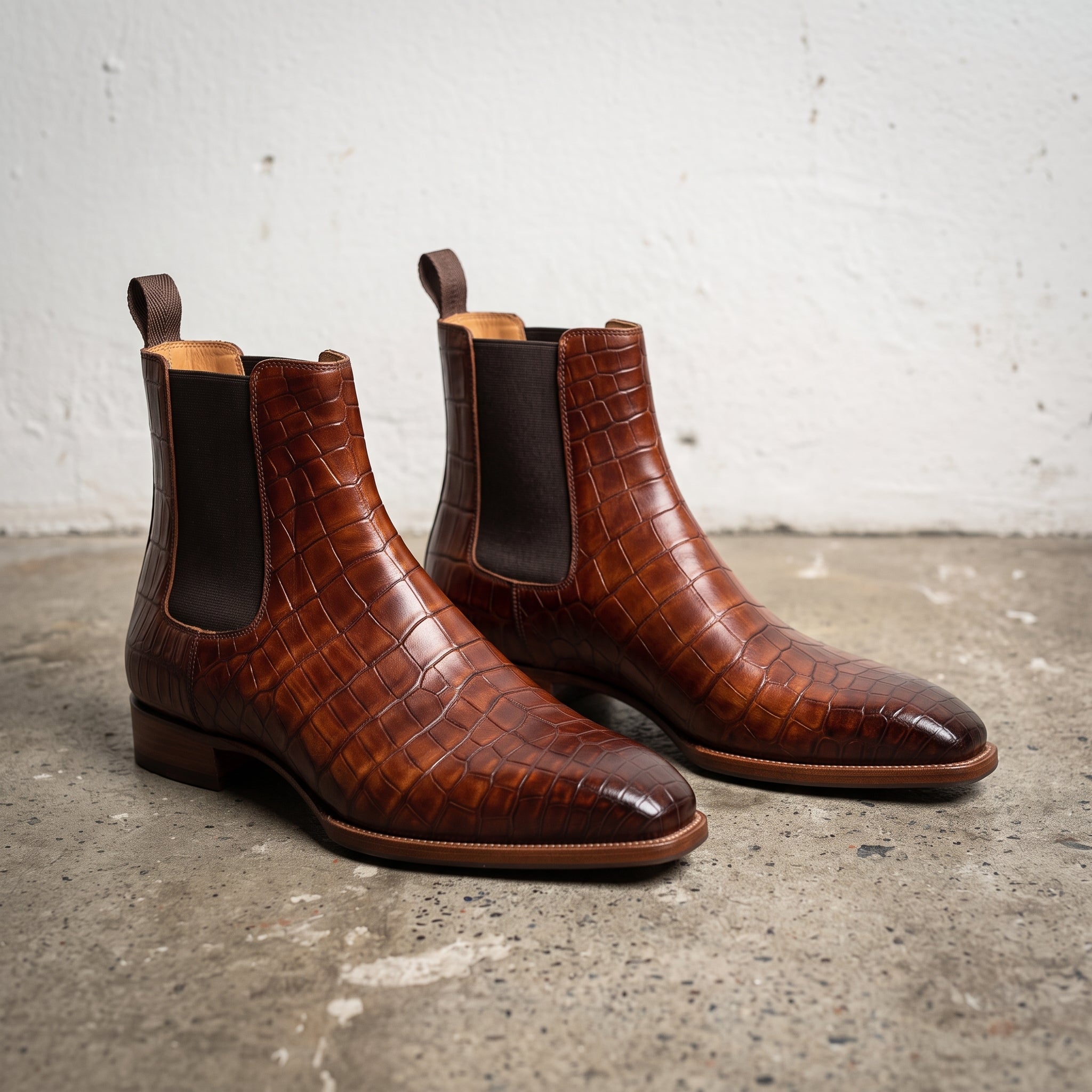 Men's Brown Crocodile-Embossed Leather Chelsea Boots — Hickson