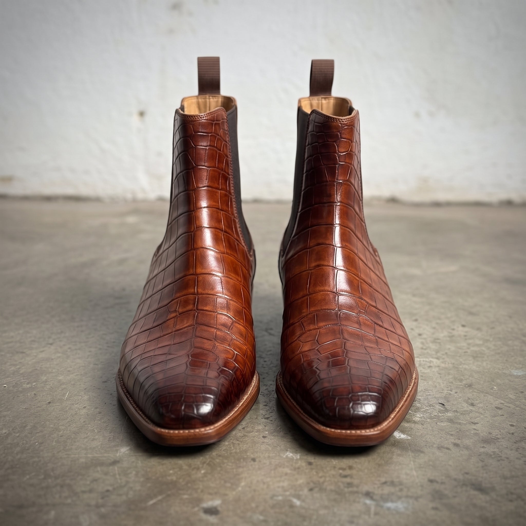 Men's Brown Crocodile-Embossed Leather Chelsea Boots — Hickson