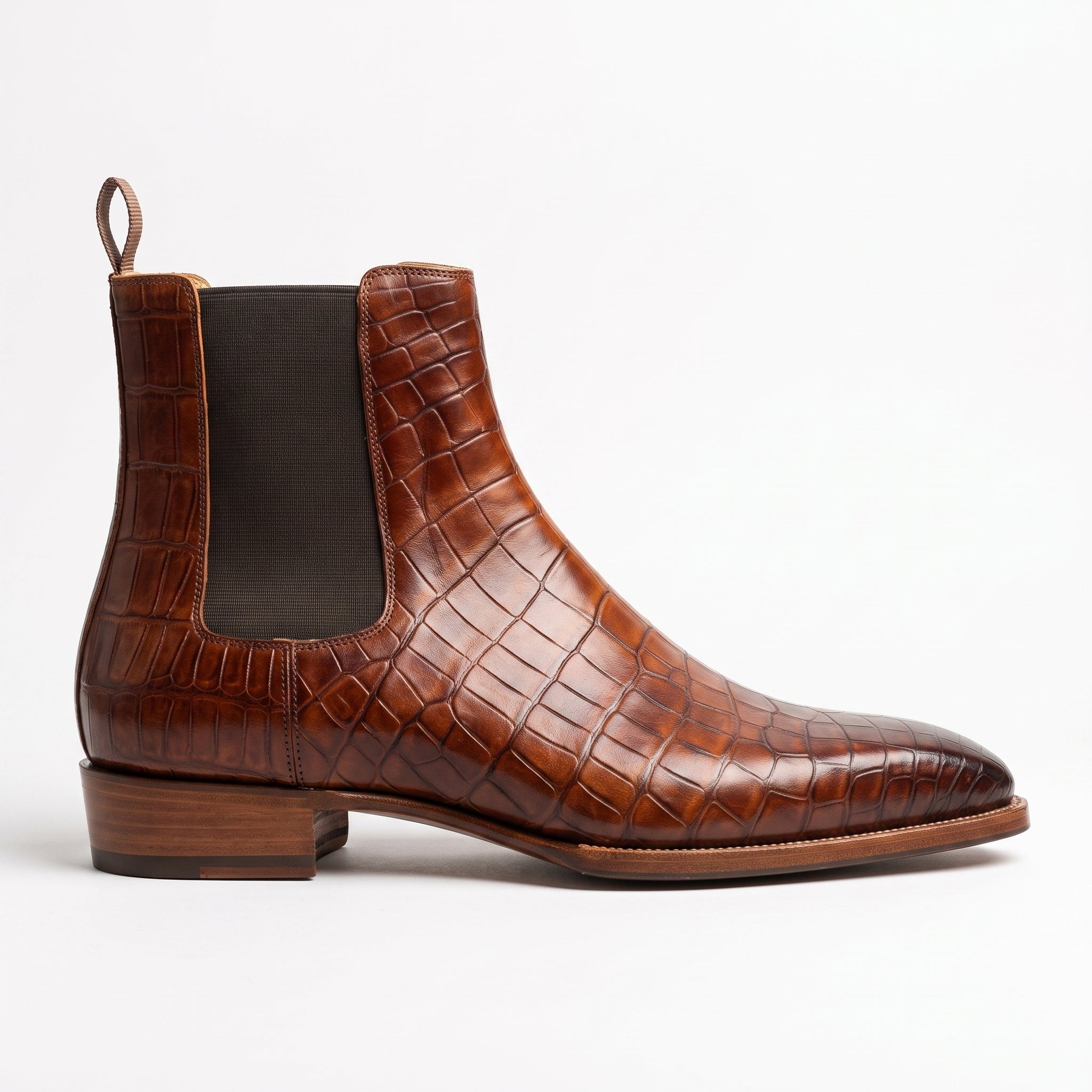 Men's Brown Crocodile-Embossed Leather Chelsea Boots — Hickson