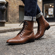 Men's Brown Crocodile-Embossed Leather Lace-Up Boots — Alderton