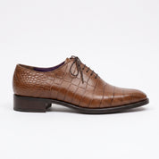Men's Brown Crocodile-Embossed Leather Oxfords — Ascott