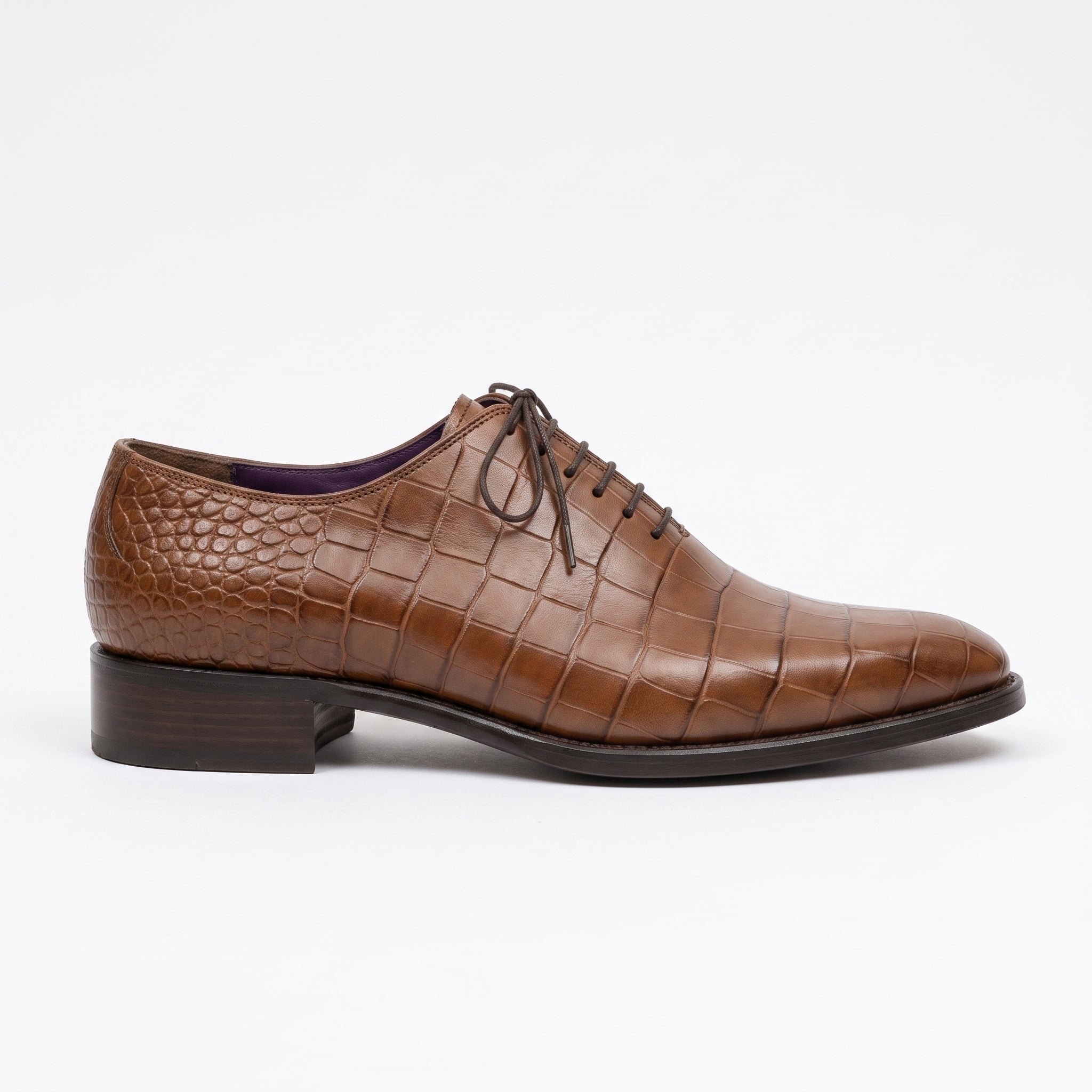 Men's Brown Crocodile-Embossed Leather Oxfords — Ascott