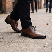 Men's Brown Crocodile-Embossed Leather Oxfords — Atwick