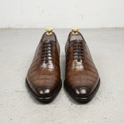 Men's Brown Crocodile-Embossed Leather Oxfords — Atwick