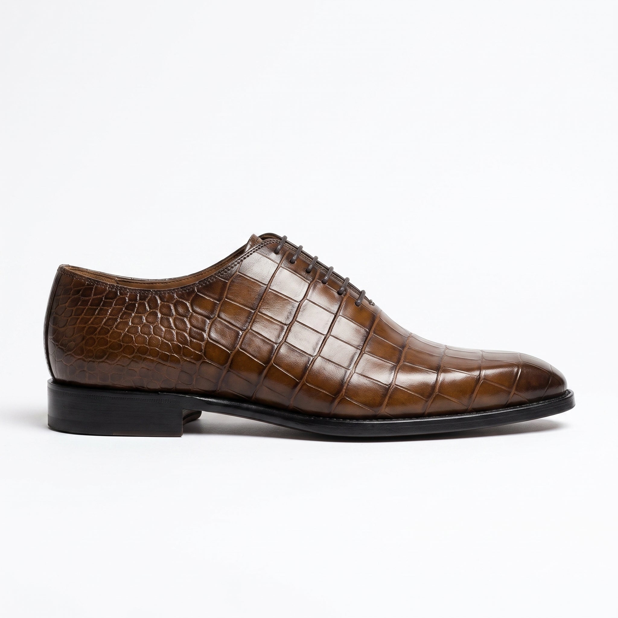 Men's Brown Crocodile-Embossed Leather Oxfords — Atwick