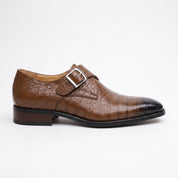Men's Brown Crocodile-Embossed Leather Plain-Toe Monk Strap Shoes — Huntley