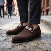 Men's Brown Crocodile-Embossed Suede Monk Strap Shoes — Harrington — Harrington — Harrington