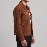 Men's Brown Cropped Suede Shirt Jacket — Egbert