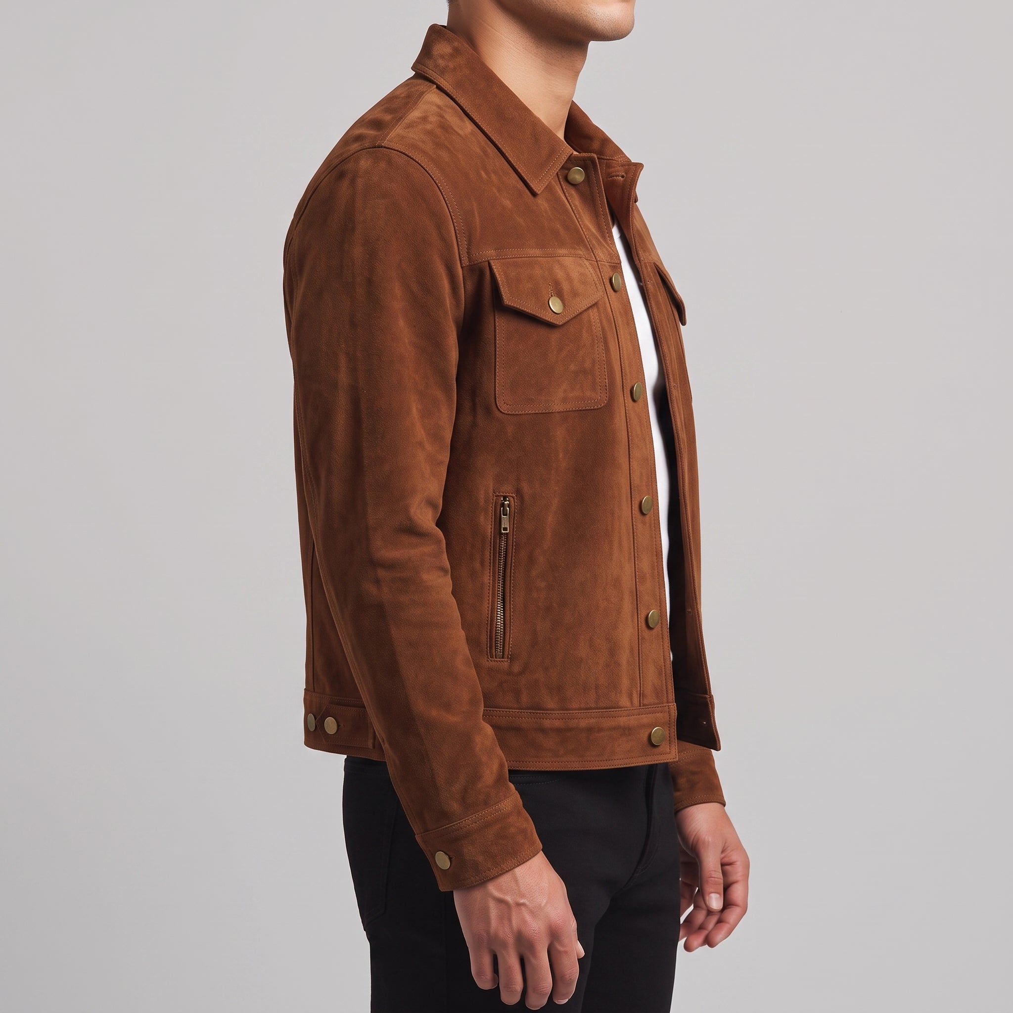 Men's Brown Cropped Suede Shirt Jacket — Egbert