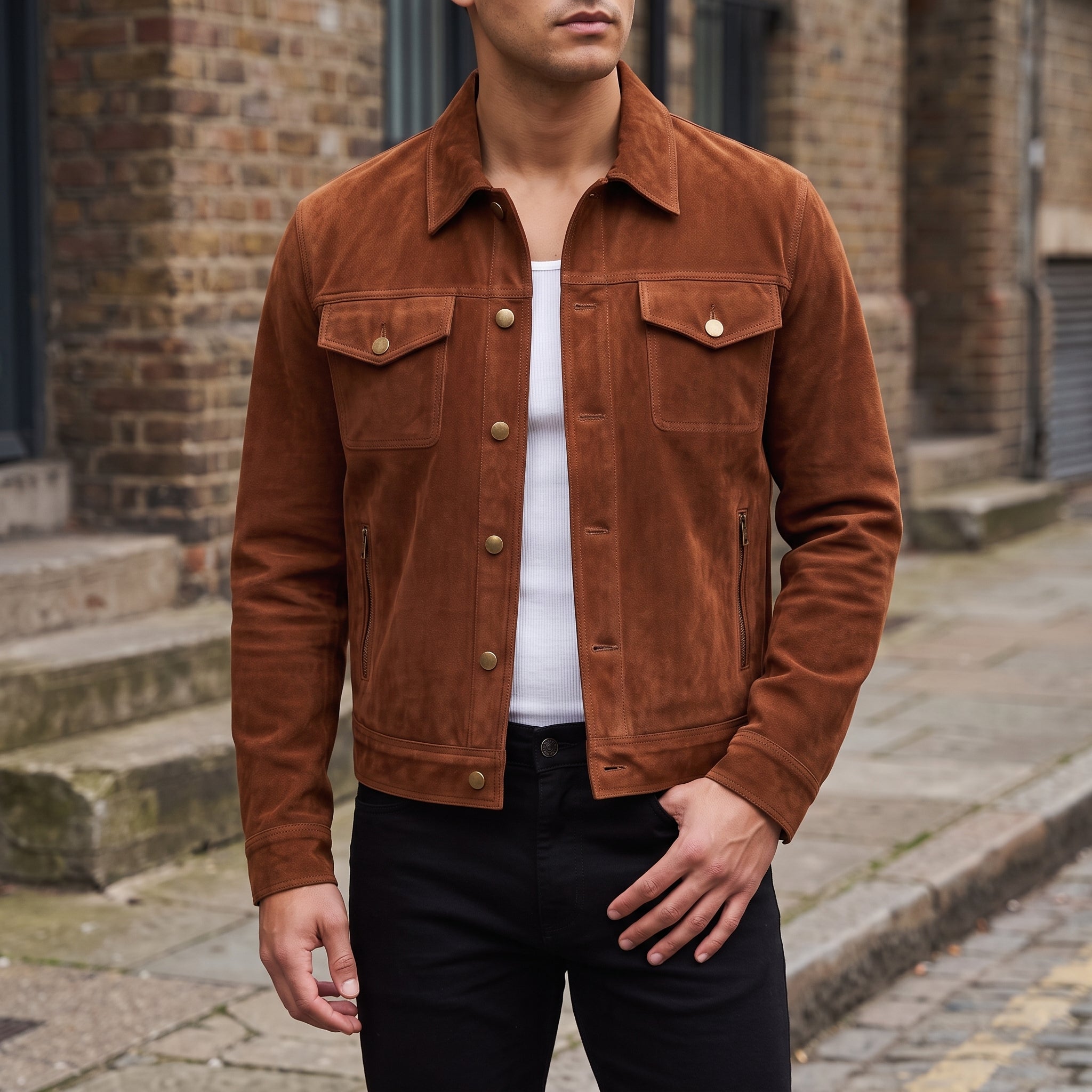 Men's Brown Cropped Suede Shirt Jacket — Egbert