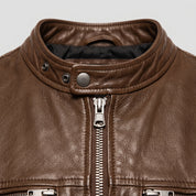 Men's Brown Leather Cafe Racer Jacket — Appleford
