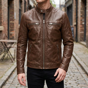 Men's Brown Leather Cafe Racer Jacket — Appleford