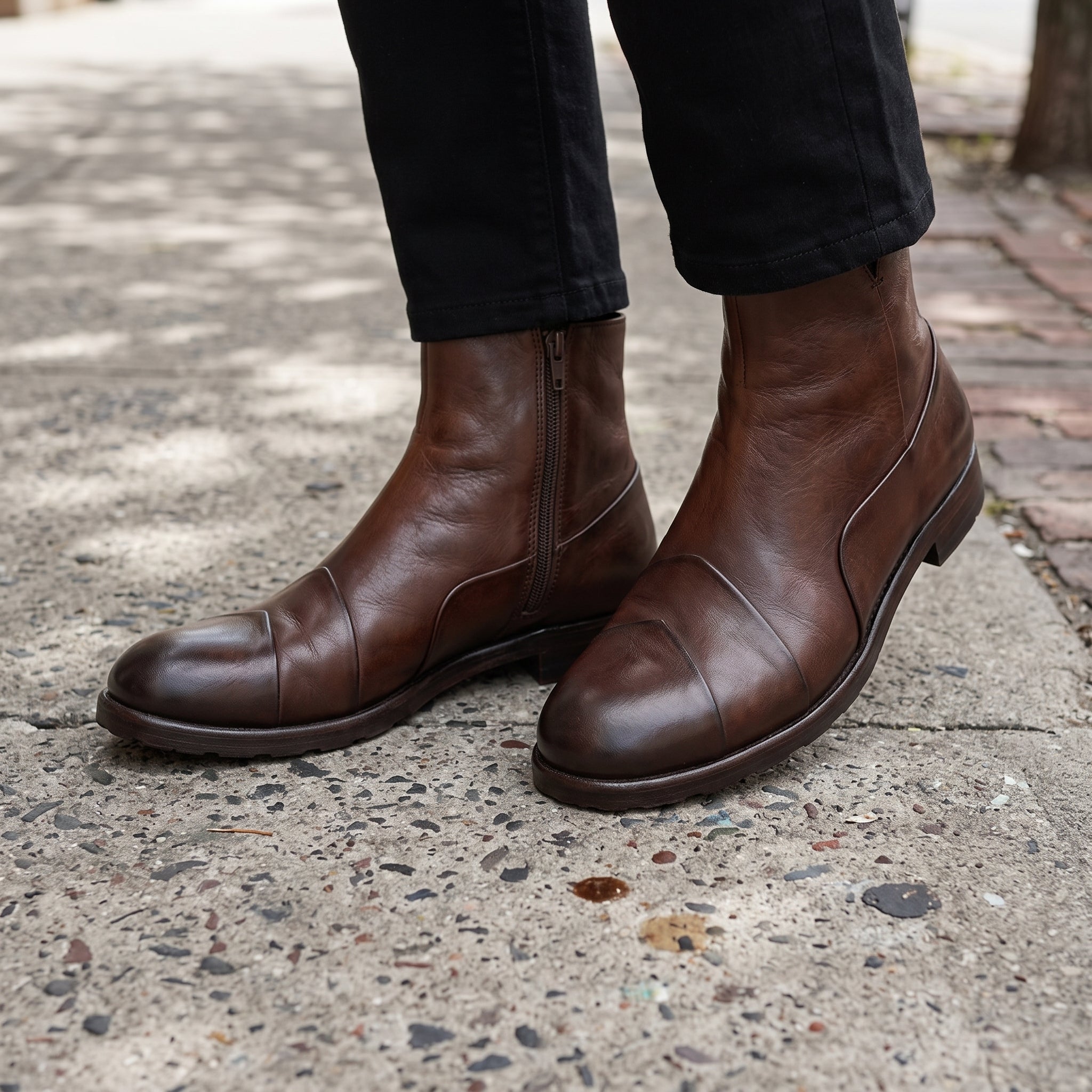 Men's Brown Leather Cap-Toe Ankle Zip Boots — Berkshire