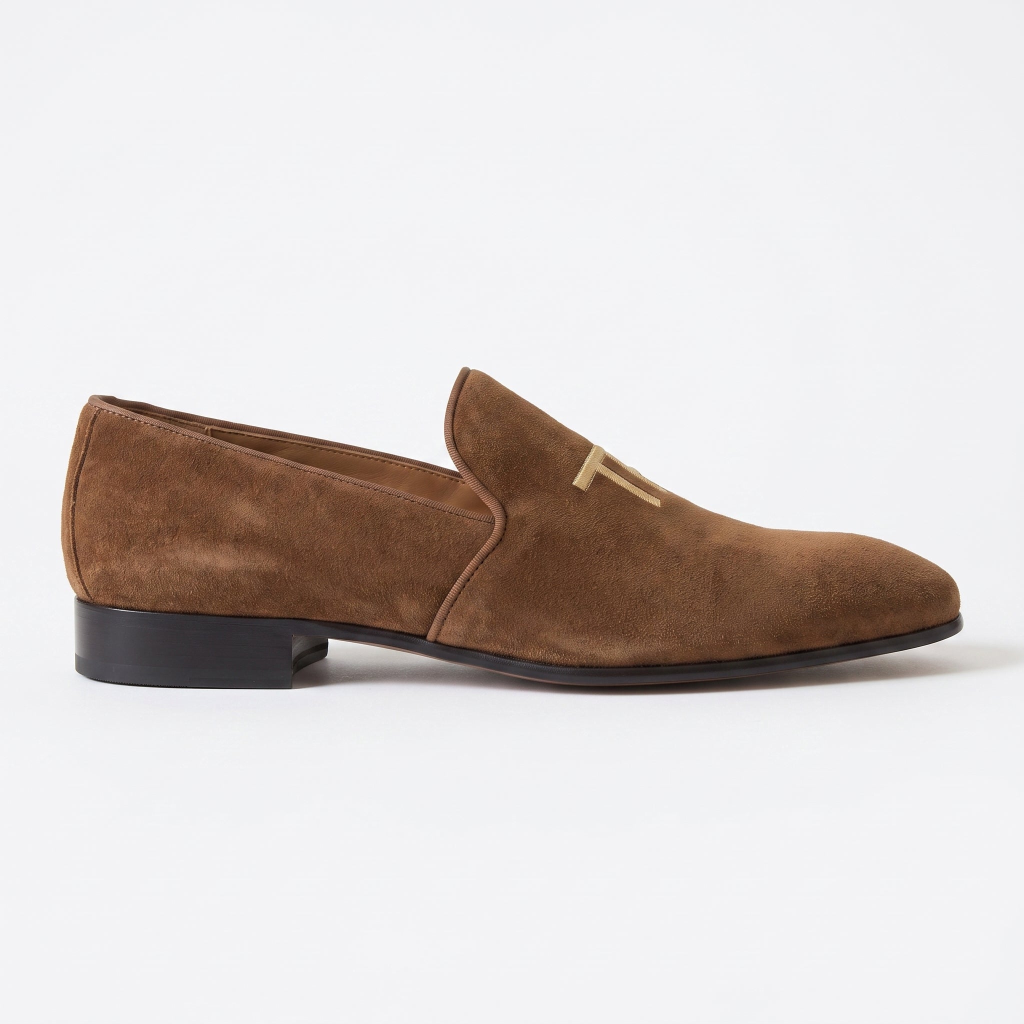 Men's Brown Embroidered Suede Loafers — Stratford