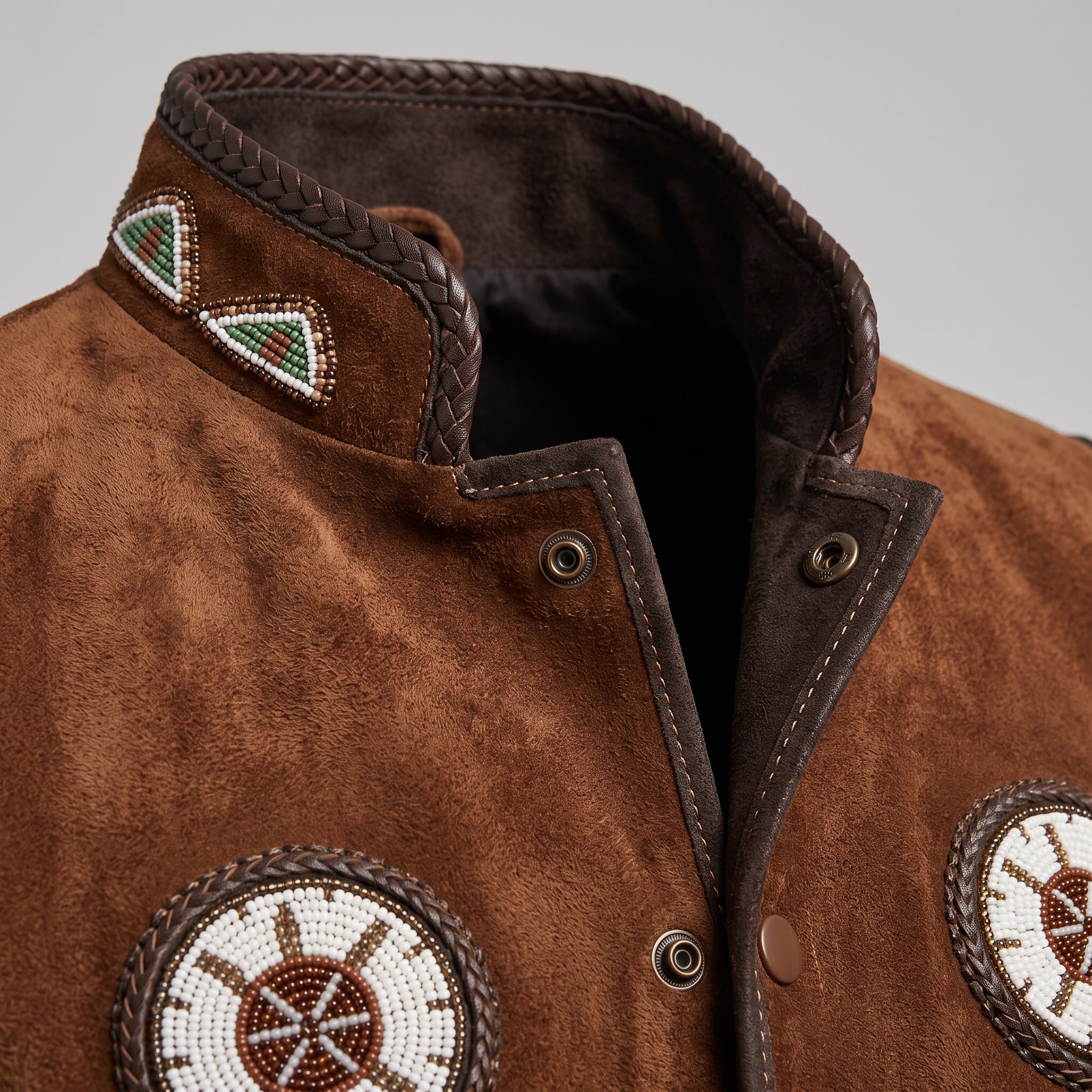 Men's Brown Fringe Beaded Suede Jacket — Cottrell