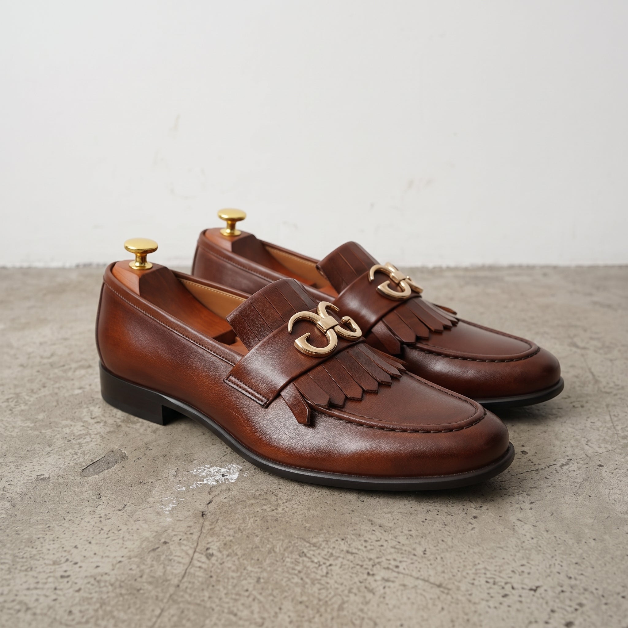 Men's Brown Fringe Leather Loafers — Fleetwood Second Run — Boscastle