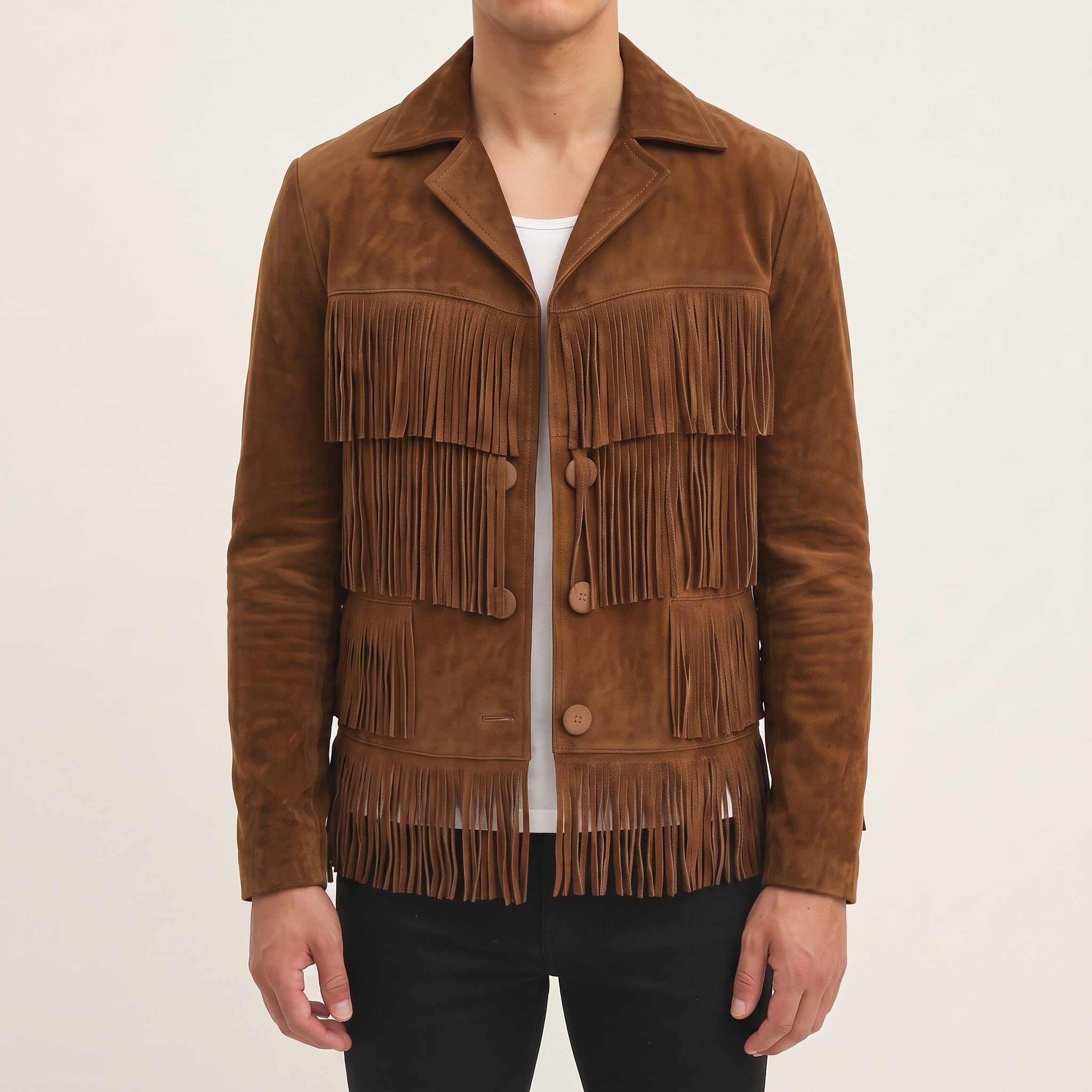 Men's Brown Fringe Suede Western Jacket — Carling