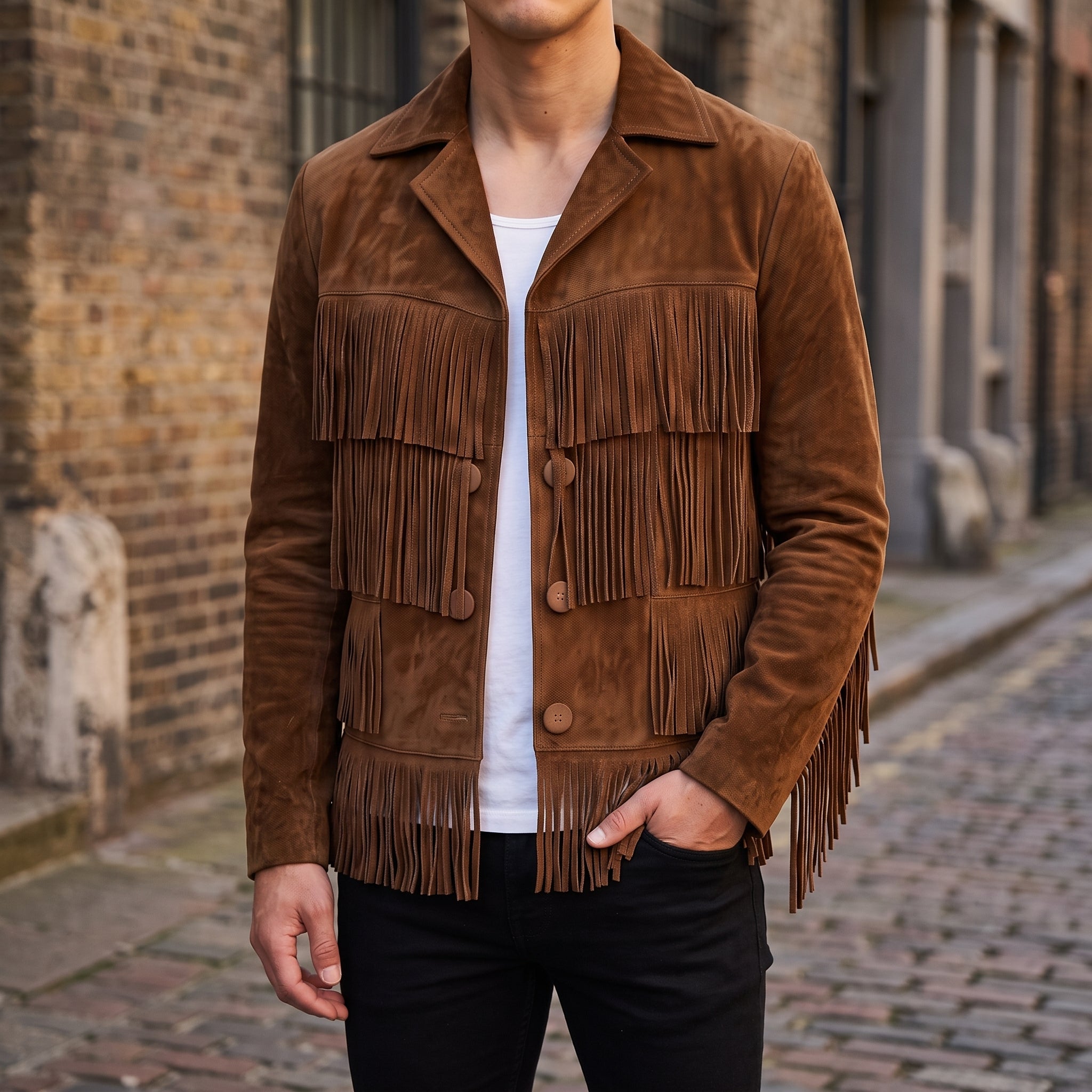 Men's Brown Fringe Suede Western Jacket — Carling