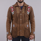 Men's Brown Fringed Leather Western Jacket — Hanford