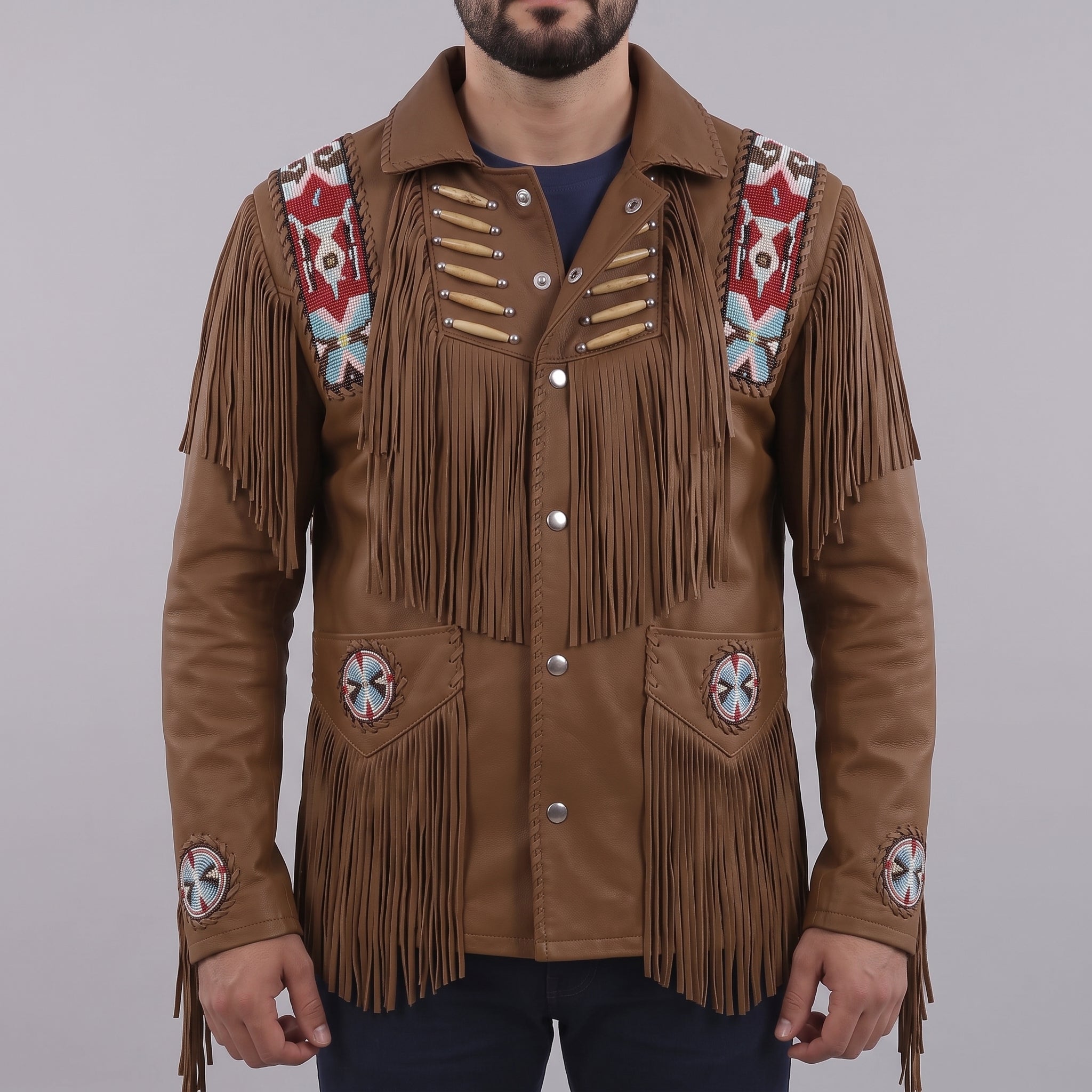 Men's Brown Fringed Leather Western Jacket — Hanford