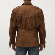 Men's Brown Fringed Suede Western Jacket — Calveley