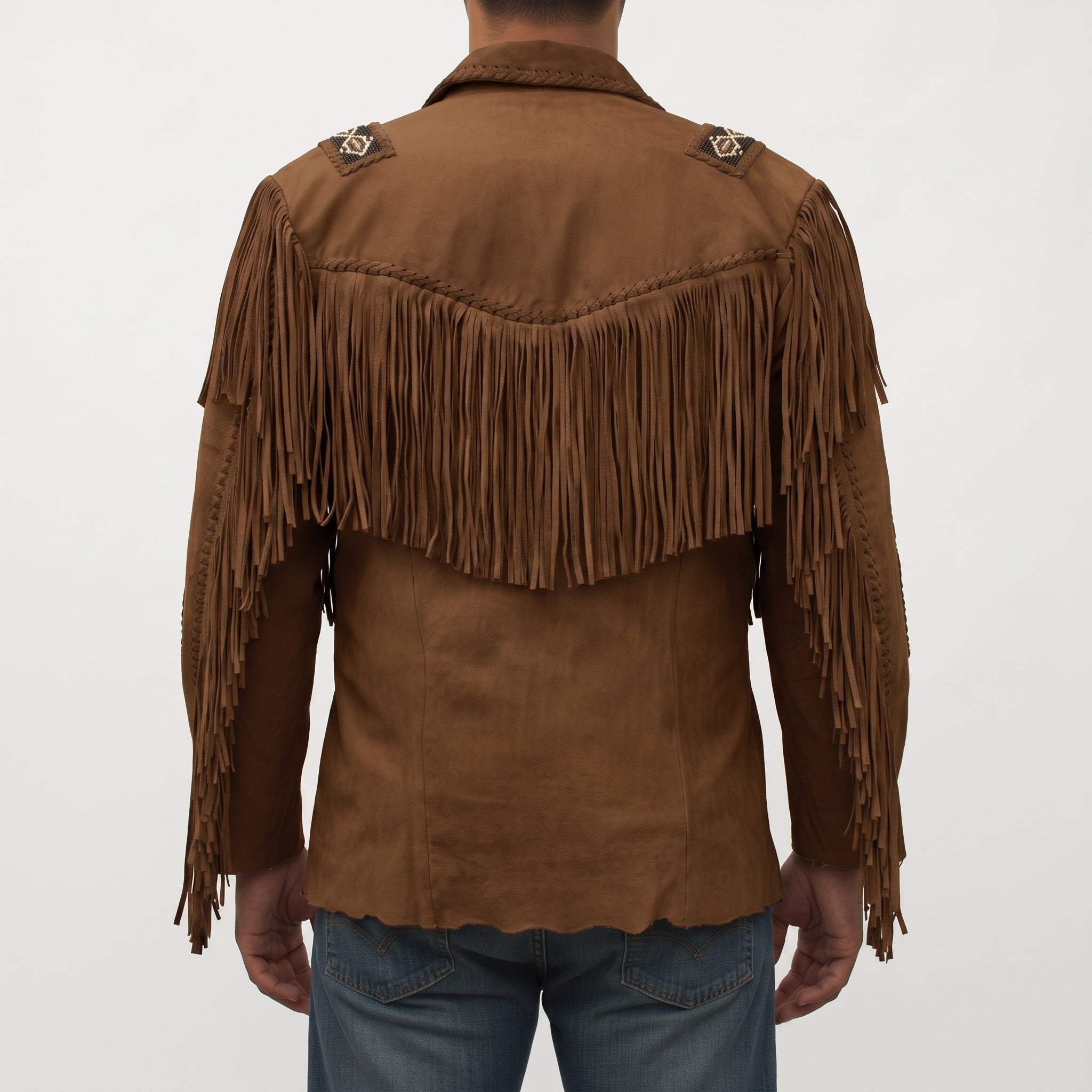 Men's Brown Fringed Suede Western Jacket — Calveley