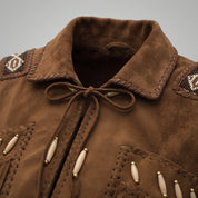 Men's Brown Fringed Suede Western Jacket — Calveley