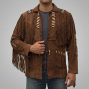 Men's Brown Fringed Suede Western Jacket — Calveley
