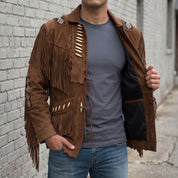 Men's Brown Fringed Suede Western Jacket — Calveley