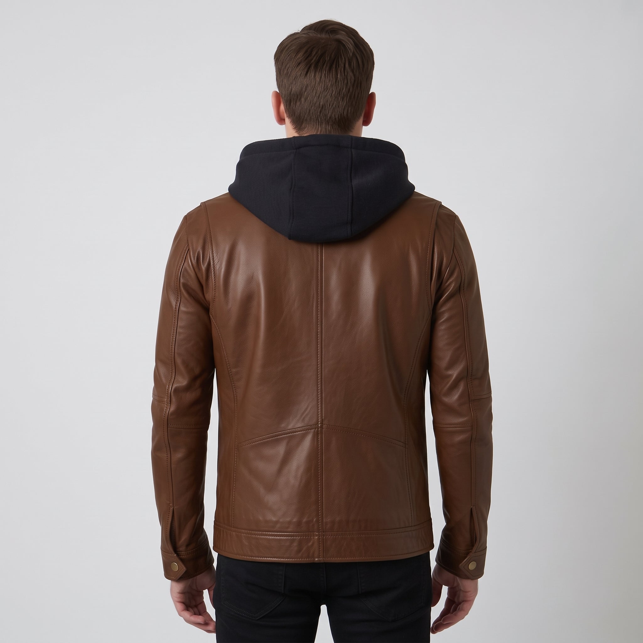 Men's Brown Hooded Leather Biker Jacket — Upton