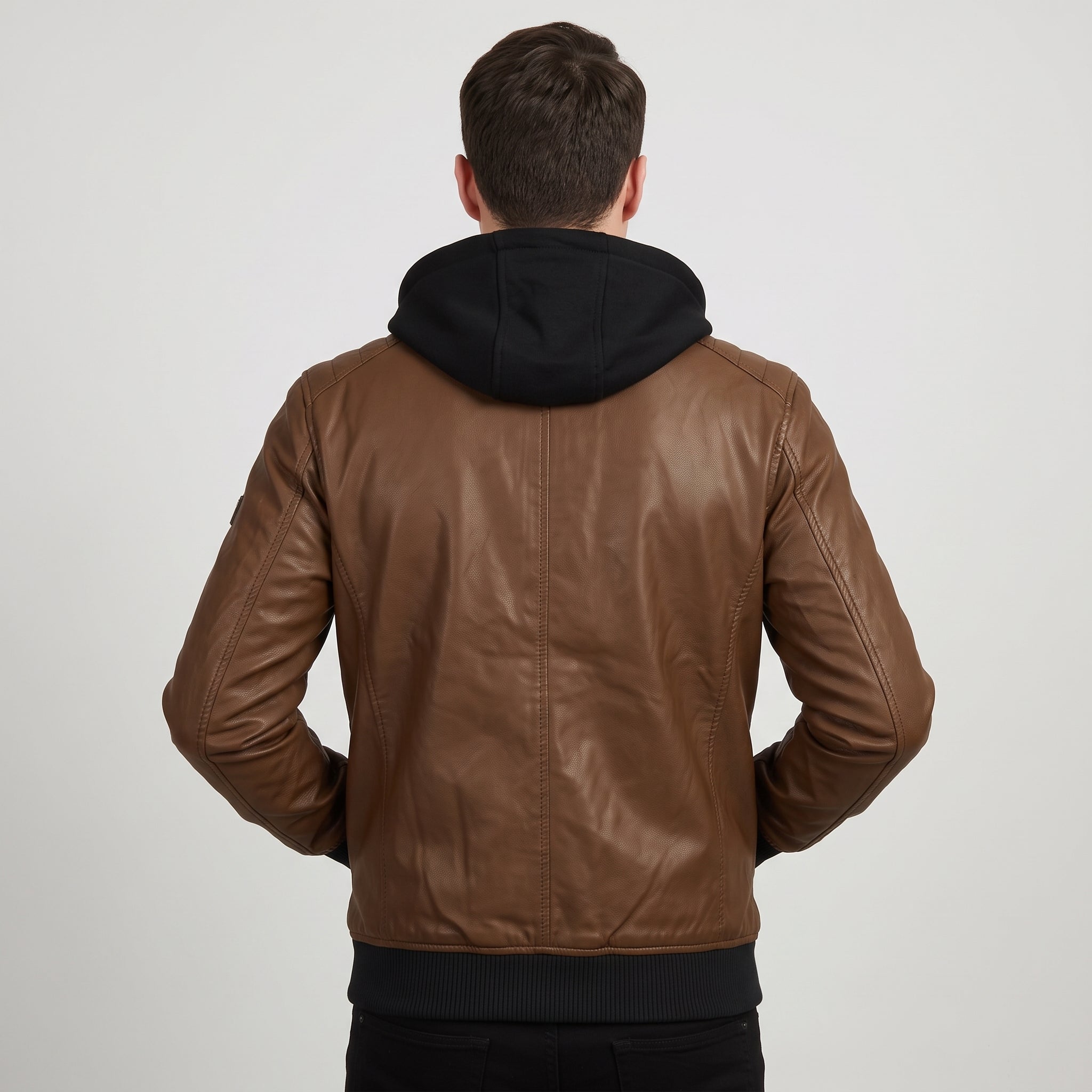 Men's Brown Hooded Leather Bomber Jacket — Farrow