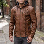 Men's Brown Hooded Leather Jacket — Bretherton