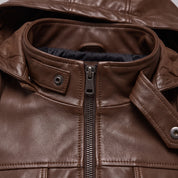 Men's Brown Hooded Leather M-65 Field Jacket — Cranshaw