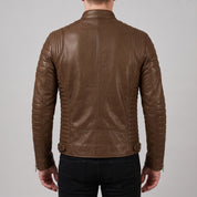Men's Brown Leather Biker Jacket — Ampleforth